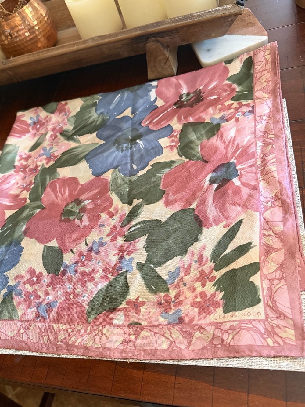 Elaine Gold vintage mauve pink floral silk scarve